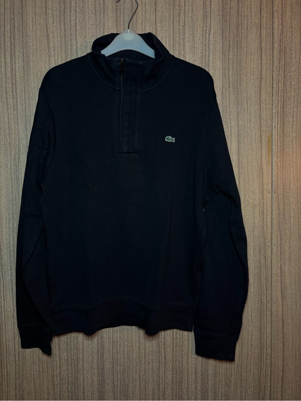 Lacoste Men's Black Half-Zip Pullover with Green Crocodile Logo